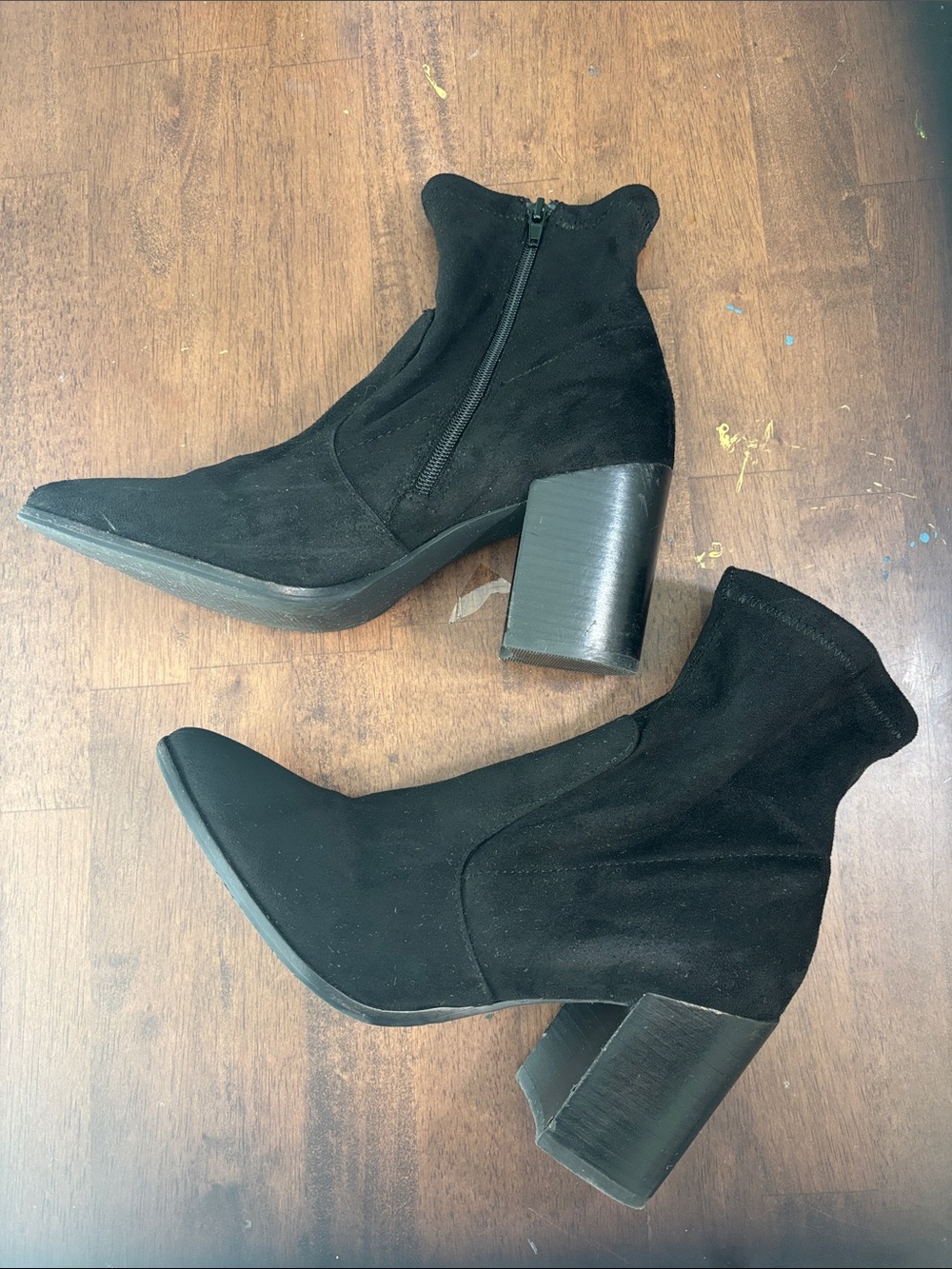 Steve Madden Sleek Black Suede Block Heel Ankle Booties
